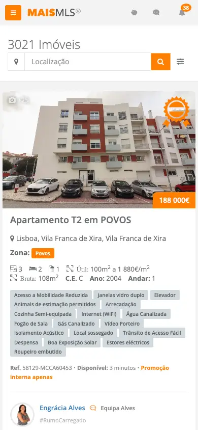 Screenshot da aplicação MAISMLS no telemóvel